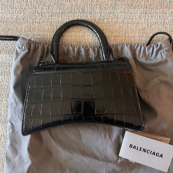 Balenciaga Hourglass Xs Handbag Crocodile Embossed in Black - Picture 4 of 9